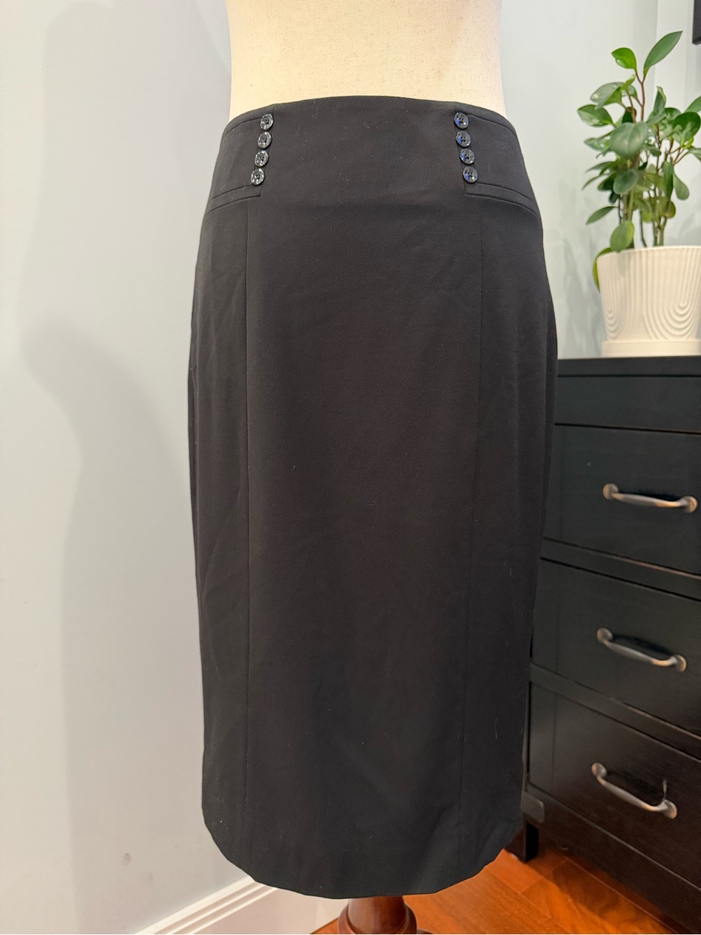 White House Black Market Black Pencil Skirt Button Detail - Size 4